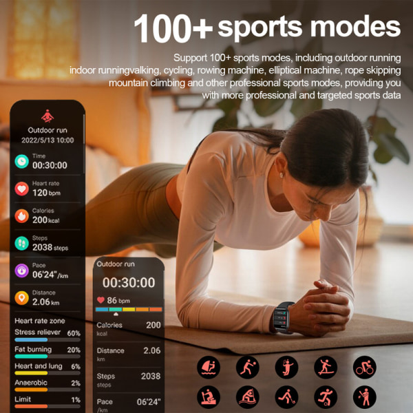 Smart Watch for Women Svara/ringa samtal Fitness Tracker Watch med SpO2 för Android iOS Svart
