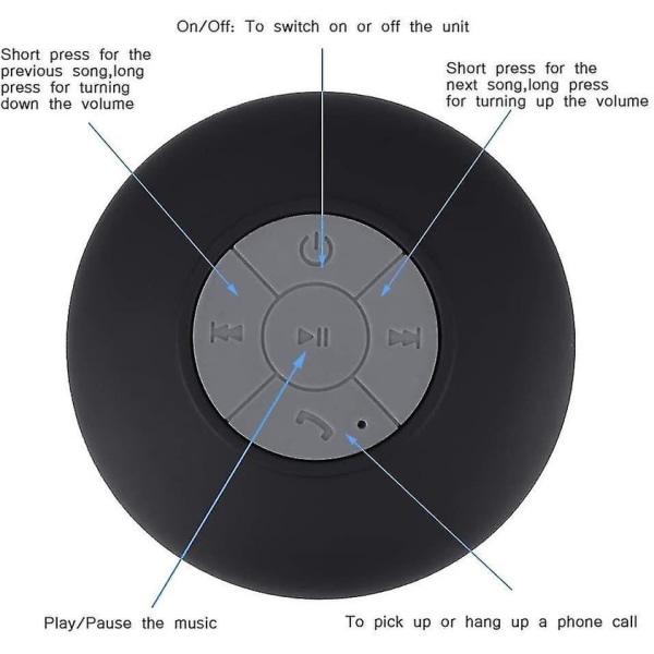 Bärbar vattentät trådlös Bluetooth högtalare - Sugkoppsdesign - Inbyggd mikrofon - Tablettställ (Noir)