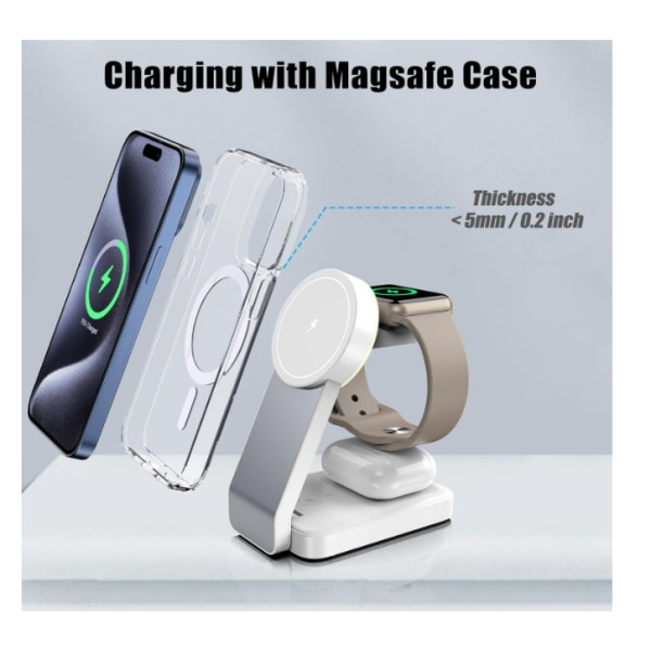 Vikbart Mag Safe Charger Stand för iPhone Pro Max (Vit)