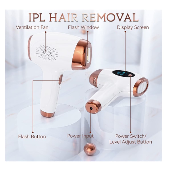 Hemma IPL-hårborttagning för kvinnor och män, Permanent laserhårborttagning 999900 Blixtar för ansiktsben Armar Helkroppsbehandling, vit