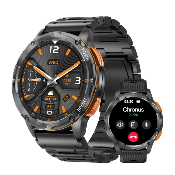 Chronus AK59 Smart Watch för män, med Bluetooth Voice Call IP67 Tactical Fitness Watch Svart