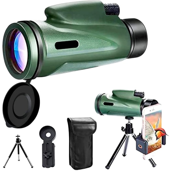 12X50 HD monokulär, smartphonehållare, dag/nattseende, fågelskådning/vandring (grön)