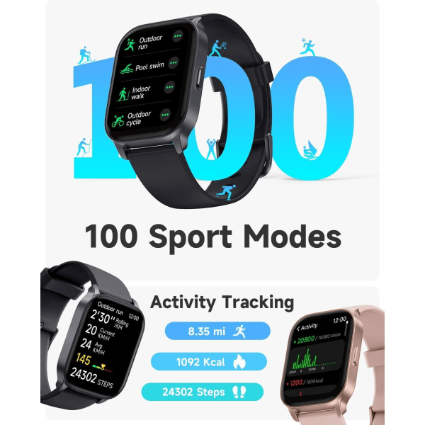 Smart Watch Fitness Tracker med samtal 100 övningar IP68 Vattentät (grön)