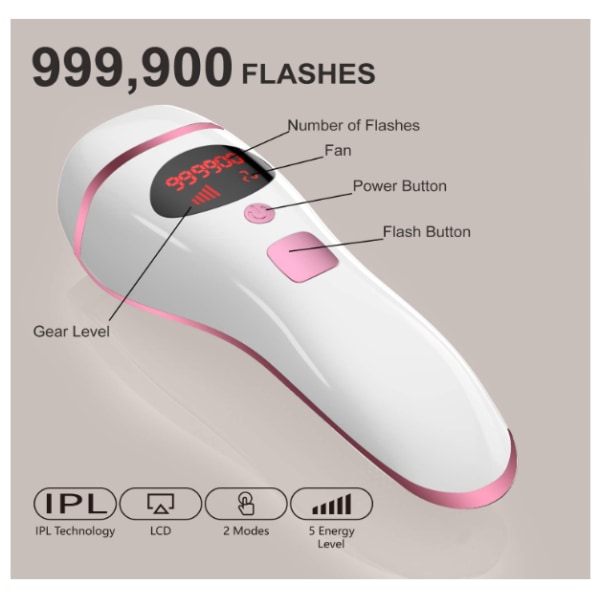 Laserhårborttagning för kvinnor Permanent IPL-hårborttagningsenhet Hemma 999900 Blixtar för ansiktsarmar, vit