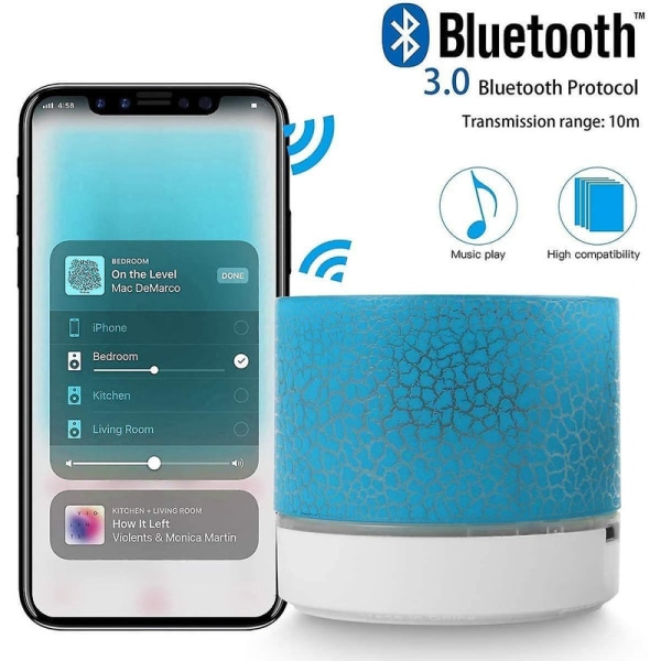 Bärbar trådlös Mini Bluetooth högtalare, AI case Super Bass Stereo, LED-lampor (blå)