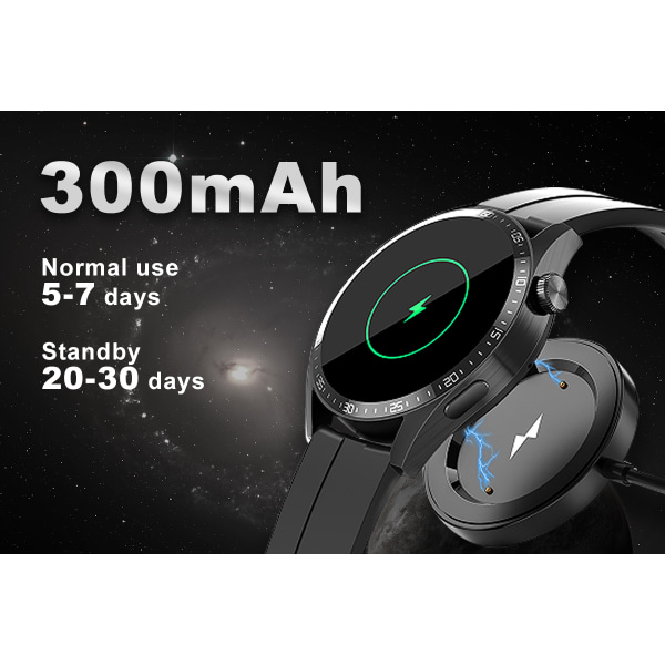 FW03 Smart Watch Men Bluetooth Call 1,39 tum TFT 300mAh Vattentät Svart