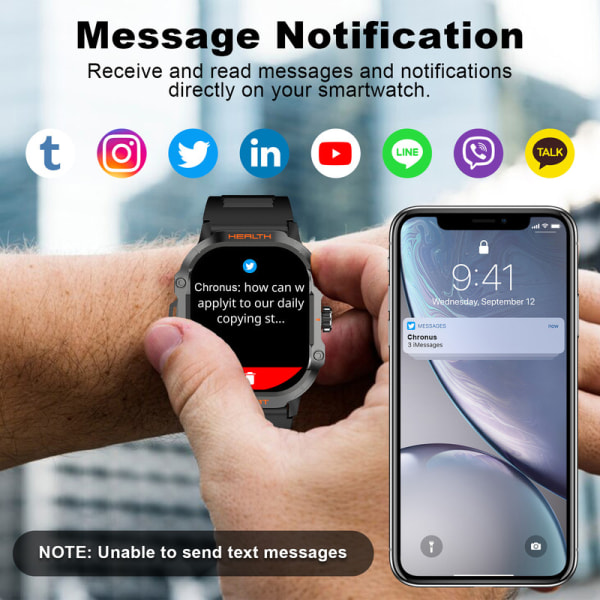 Chronus Smart Watch Men Fitness Tracker 2,01" pekskärm med Bluetooth Call för Android iOS Svart
