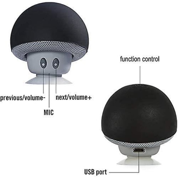 Bärbar Bluetooth högtalare, Mushroom-högtalare, Bluetooth V2.1, Sugkopp (Noir)