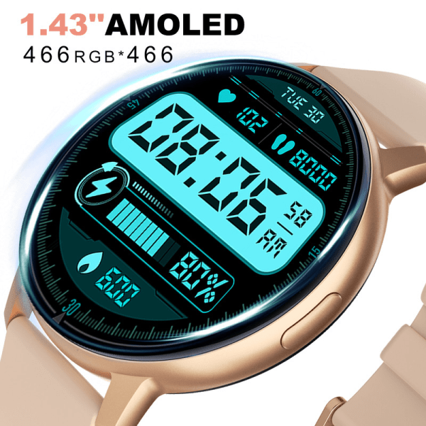 Smart Watch Bluetooth Monitor Puls Blodtryck 1,43" AMOLED - Guld