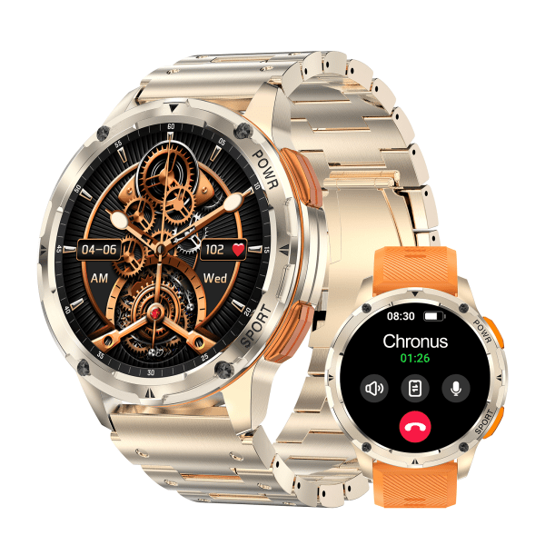 Chronus AK59 Smart Watch för män, med Bluetooth Voice Call IP67 Tactical Fitness Watch Gold