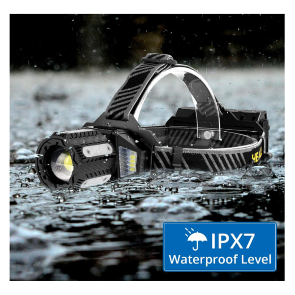 Chronus uppladdningsbar vattentät LED-strålkastare, 8+2 lägen (svart)