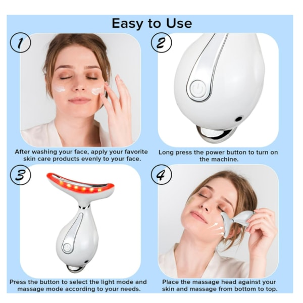 10-i-1 ansiktsmassageverktyg med värme för kvinnor, elektrisk ansiktsmassage för halsögonlyft med 7 färger för hudskönhet Förbättra fast åtstramning (vit)