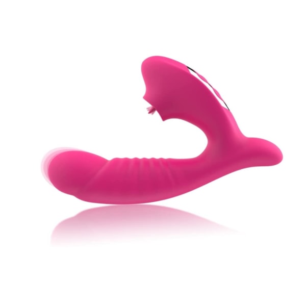 2 i 1 tungslickande och G Spot Vibrator dildo leksak för kvinnor, 7 tungslickande och 10 vibrationslägen, klitorisstimulator bröstnipplar, röd