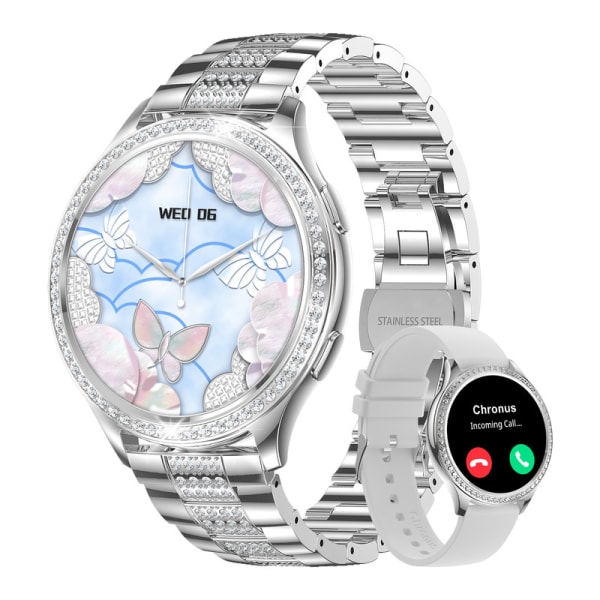 Chronus Smart Watch Chronus Ring/Besvara samtal Watch Custom Dial Diamond Watch för damer Silver