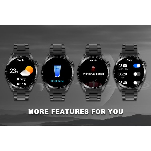 FW03 Smart Watch Men Bluetooth Call 1,39 tum TFT 300mAh Vattentät Svart+Mörk