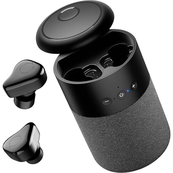 Bluetooth högtalare och öronsnäckor 2 i 1, 360 surroundljud, 12-timmars uppspelning (svart)