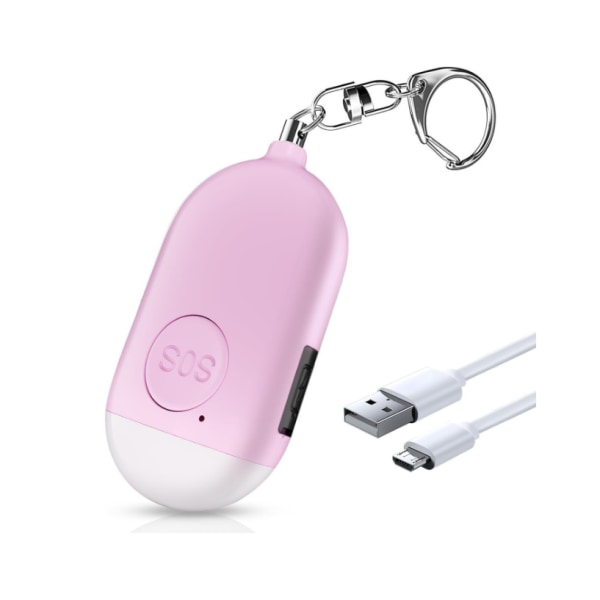 Uppladdningsbart personligt larm, 130dB nyckelring med ficklampa, (rosa)
