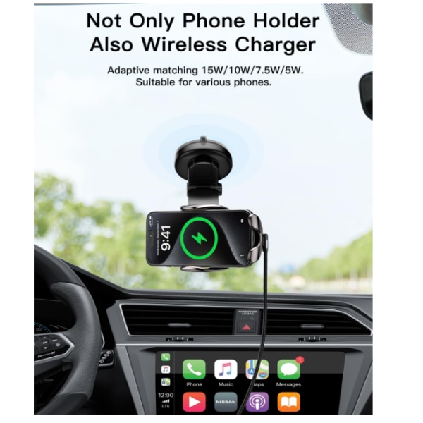 15W snabbladdande biltelefonhållare Auto Clamp för iPhone (svart)