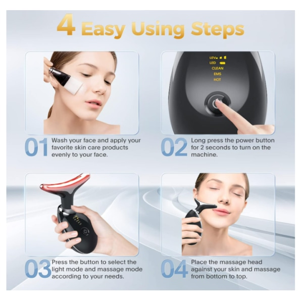 7-i-1 ansiktshalsmassageapparat för hudvård hemma, ansiktsmassageapparat glansigt (svart)