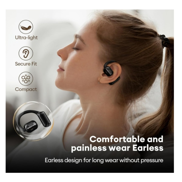 Chronus Open Ear Headphones Trådlösa Bluetooth 5.4, 60H Playtime Sport Earbuds Trådlösa med HD Mic Öronkrokar, Over Ear-hörlurar Vattentäta (svart)