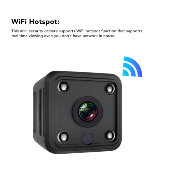 Minisäkerhetskamera, trådlös vidvinkel inomhuskamera för hemövervakning (svart)