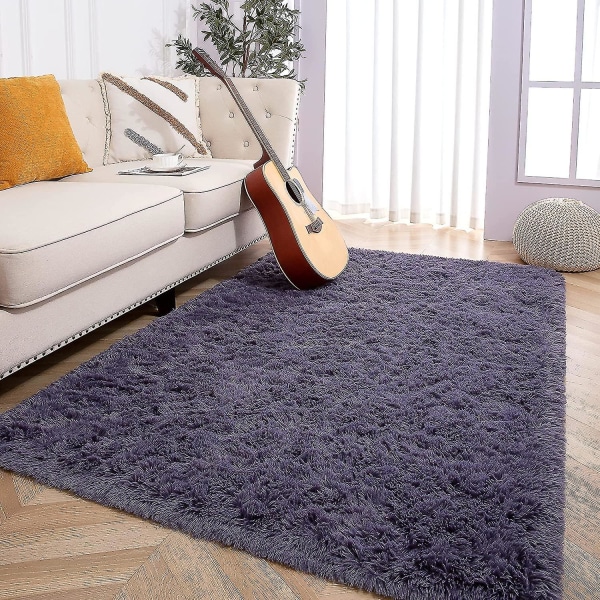 Tflycq Soft Fluffy Area Mattor Kompatibel med Sovrum Barnrum Plysch Shaggy Nursery Matta Furry Throw Mattor Kompatibel med Pojkar Flickor, College Sovsal Purple Grey 1.3 *2 Feet