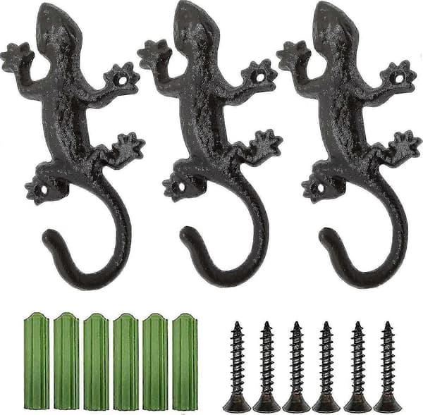 3-pack Kroklist Väggmonterad Antik Dekorativ Gecko Krokar