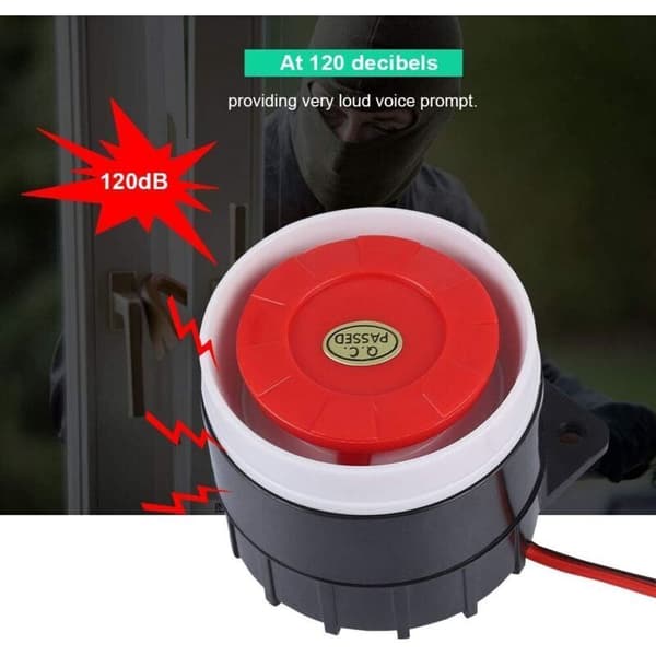 DC 12V Mini Kablet Sirene 120 dB Lydalarmsystem for Hjemmesikkerhet. Rød