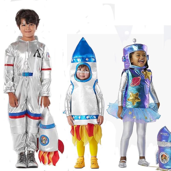 Unisex barn Flickor Astronaut Jumpsuit Fancy Dress Up Pojkar Barn Robot Kostym Toddler 3d Rocket Halloween Kostym 2023 Robot Hat Dress Age 11-14 Years Old