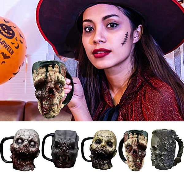 Skräckhuvud Vattenkopp Skräckvattenkopp Skrämmande Halloween-dekor Zombiehuvud ölmugg Bärbar Halloween-fest rekvisitafigur för het White Zombie Cup