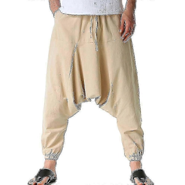 Herr Hippie Haremsbyxor Baggy Linne Boho Yoga Casual Drop Crotch Byxor A-linje