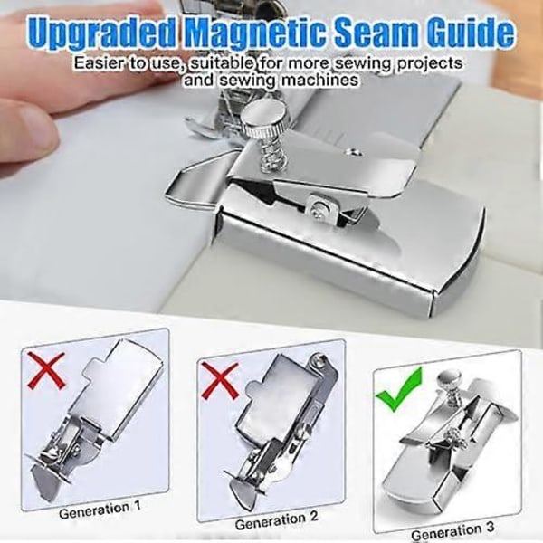 Uppgraderad Magnetisk Sömnadsguide för Symaskin, Magnetisk Sömnadsguide med Klämma, Universell Sömnadsguide, Fållguide, Multifunktionell Fållguide för Sömnad