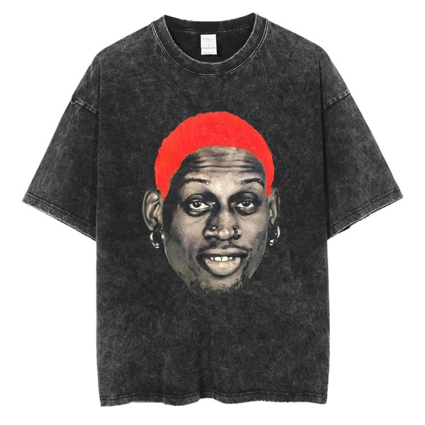 Dennis Rodman Grafisk T-shirt Oversize sommar Herrkläder Bomullsmode Hip Hop Street Kortärmad T-shirt J294C-Black L