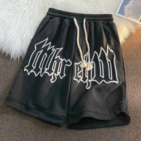 Y2k Sommar Casual Gothic Letter Byxor Shorts Black M