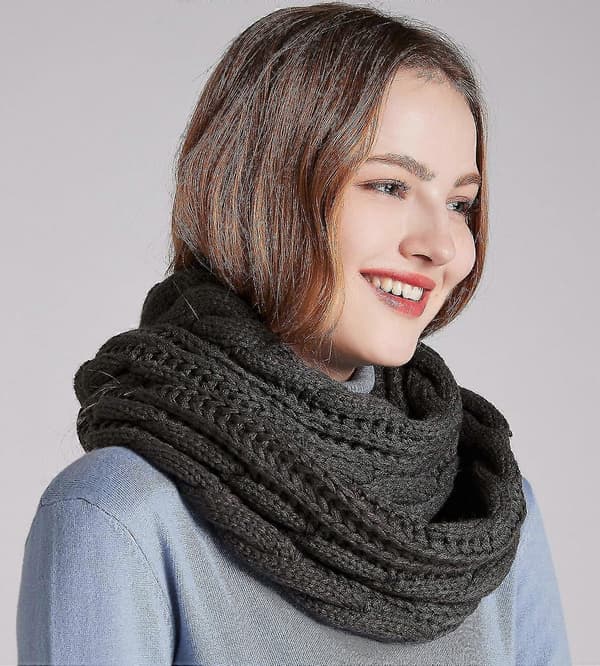 Dam Tjock Ribbstickad Vinter Infinity Cirkel Loop Halsduk Premium Twist Charcoal