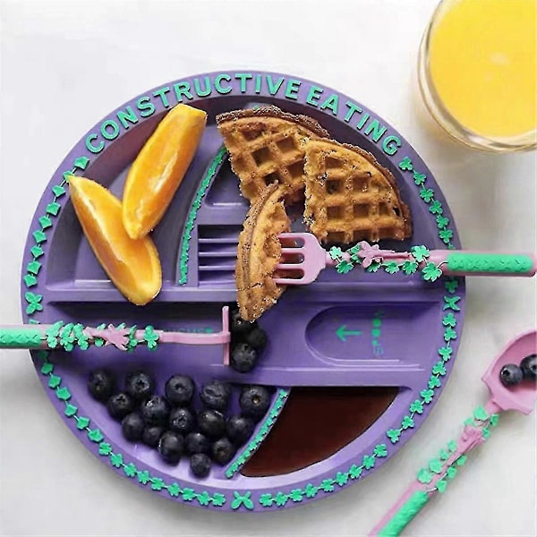 Constructiveeating Hagefe Plate & Bestikk Barnes Bordbrikker 3-delt Servise & Tallerken Sett -(ws)