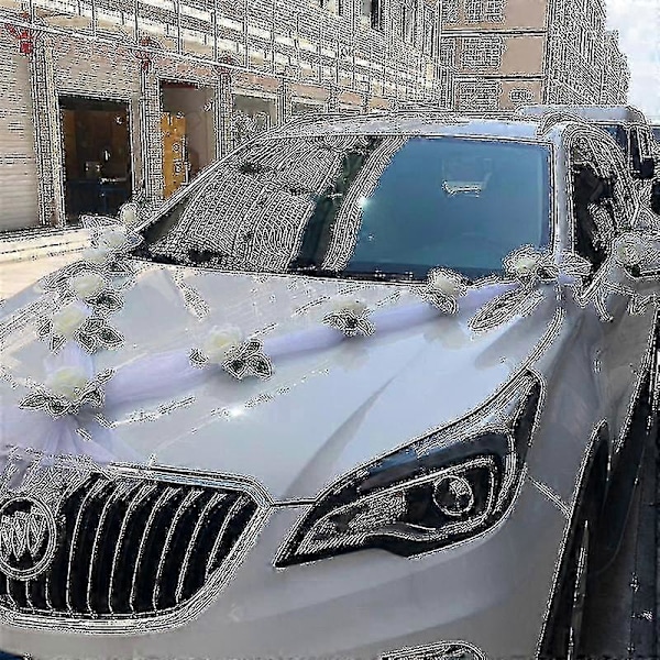 Bryllupsbil Blomsterplate Båndsløyfer Sett For Alle Bilmodeller