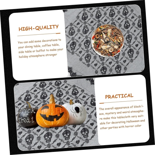 Svart Halloween duk - rund spetsdesign för skräcktemafest