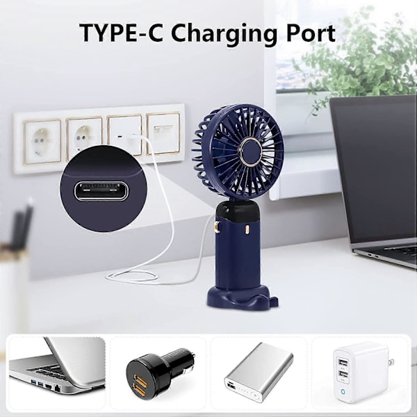 Kädessä pidettävä tuuletin, kannettava tuuletin, USB ladattava minituuletin, 5 nopeutta, kannettava käsituuletin tehonäytöllä (Shenzhen Hailan)