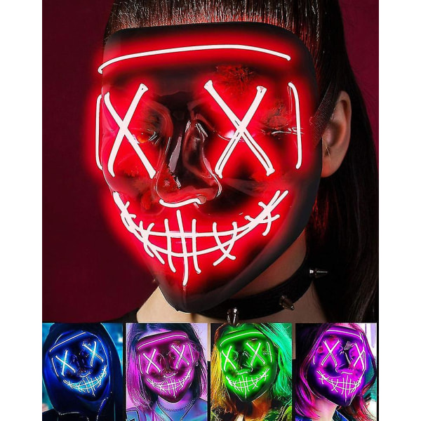 Halloween Neon Led Purge Mask Masque Masquerade Party Masker Ljus Lysande I Mörkret Roliga Masker Cosplay Kostymtillbehör 01 Blue