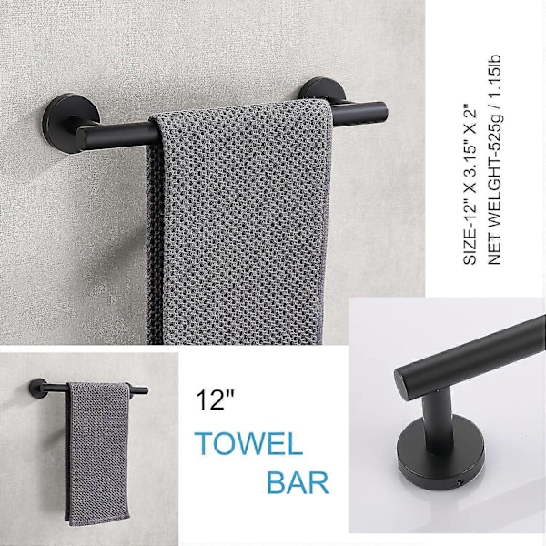 Sort Mat Sort Finish Håndklædeholder til Badeværelse 30 cm