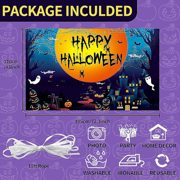 Happy Halloween-banner, halloween-bannerdekorationer, stor tyg halloween fotobås skylt bakgrund, halloween hängande banner med månborg Pa Red 210*40 cm