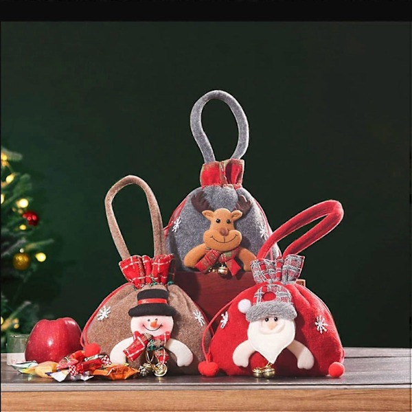 Julgåvor Docksäckar, små julgåvor, tomte snögubbe ren docksäck, juldekoration äppelsäck (3 st)