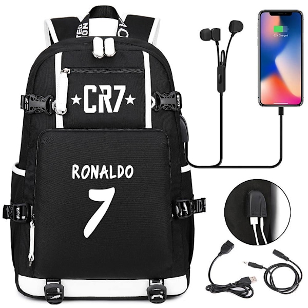 Football Star CR7 USB laddningsryggsäck Skolväska Travel Notebook Laptopväskor för barn-studenter style 4