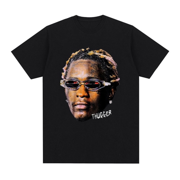 Rapper Young Thug Grafisk T-shirt Herr Kvinnor Mode Hip Hop Vintage T-shirt Q06010 Black XS