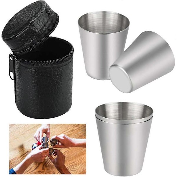4-pack 30ml Rostfritt Stål Kopp Livsmedelsgodkänd Metall Resekopp Camping Vattenkopp Mugg Mini Portabel Shotglas Set