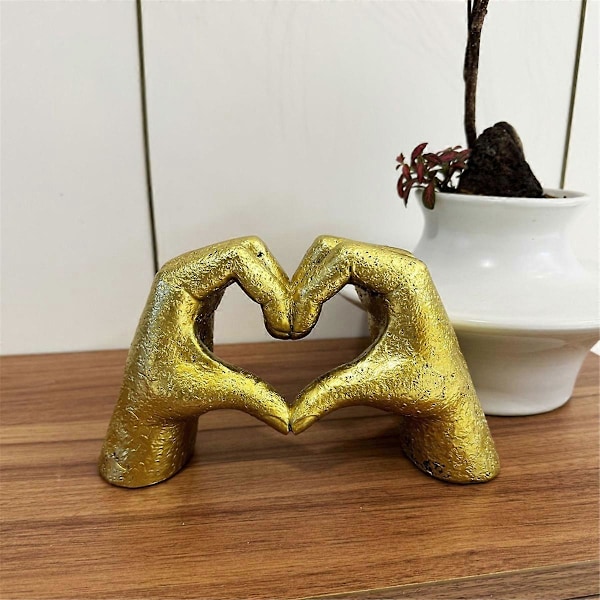 Hjerte Hænder Skulptur, Guld Stueindretning, Sød Gestus Hjerteformet Dekoration, Moderne Kærlighedsstatue