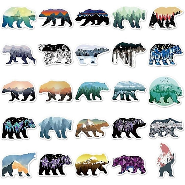 50 Grizzlykarhu Tarraa Vuorilla, Joilla, Auringolla, Kuulla ja Tähdillä, Vedenpitävät Graffititarrat