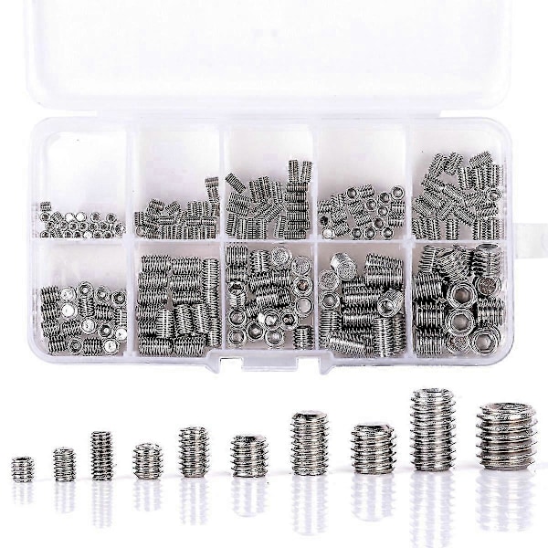 200 stk. 304 Rustfrit Stål Grub Skruer Hex Socket Skrue Sortimentssæt M3/M4/M5/M6/M8