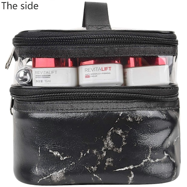 Makeup Tasker Dobbelt Lag Rejse Kosmetik Tasker Makeup Organizer Toilet Tasker (Sort marmor)